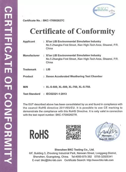 Xenon Accelerated Weathering Test Chamber RoHS